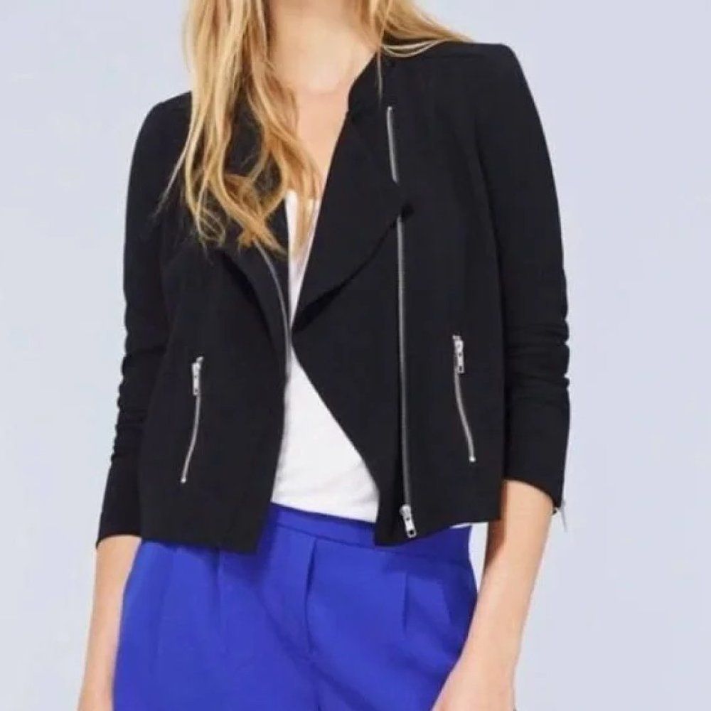 Aritzia Talula Black Asymmetric Moto Zip Jacket Sz 4